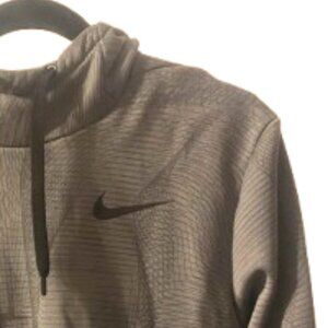 Nike Dri Fit Centered Black Right Logo Dark Grey Top Grey Hoodie Pullover Size M